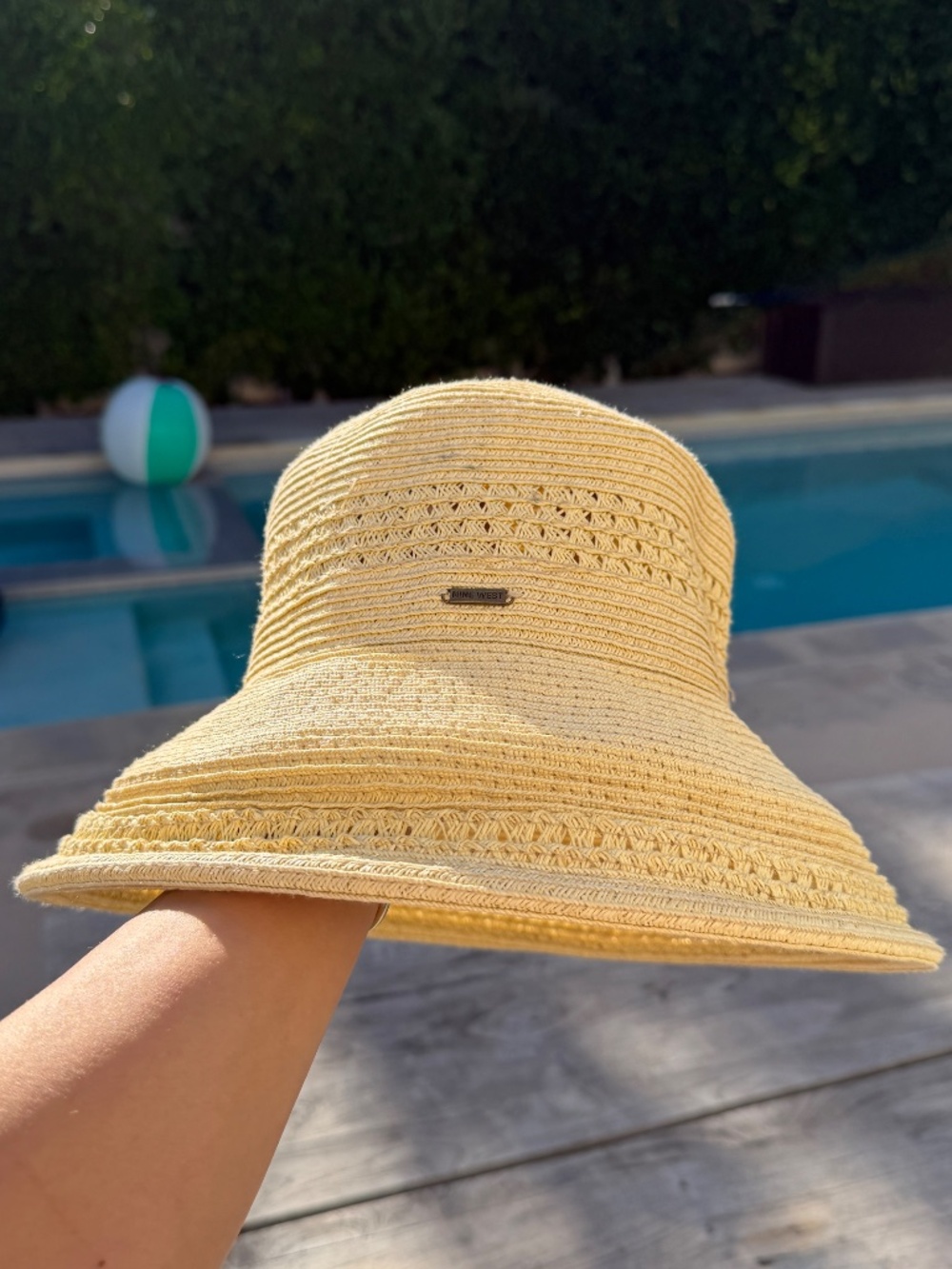 Nine West Straw Bucket Sun Hat | Natural Wide Brim Summer Beach Hat